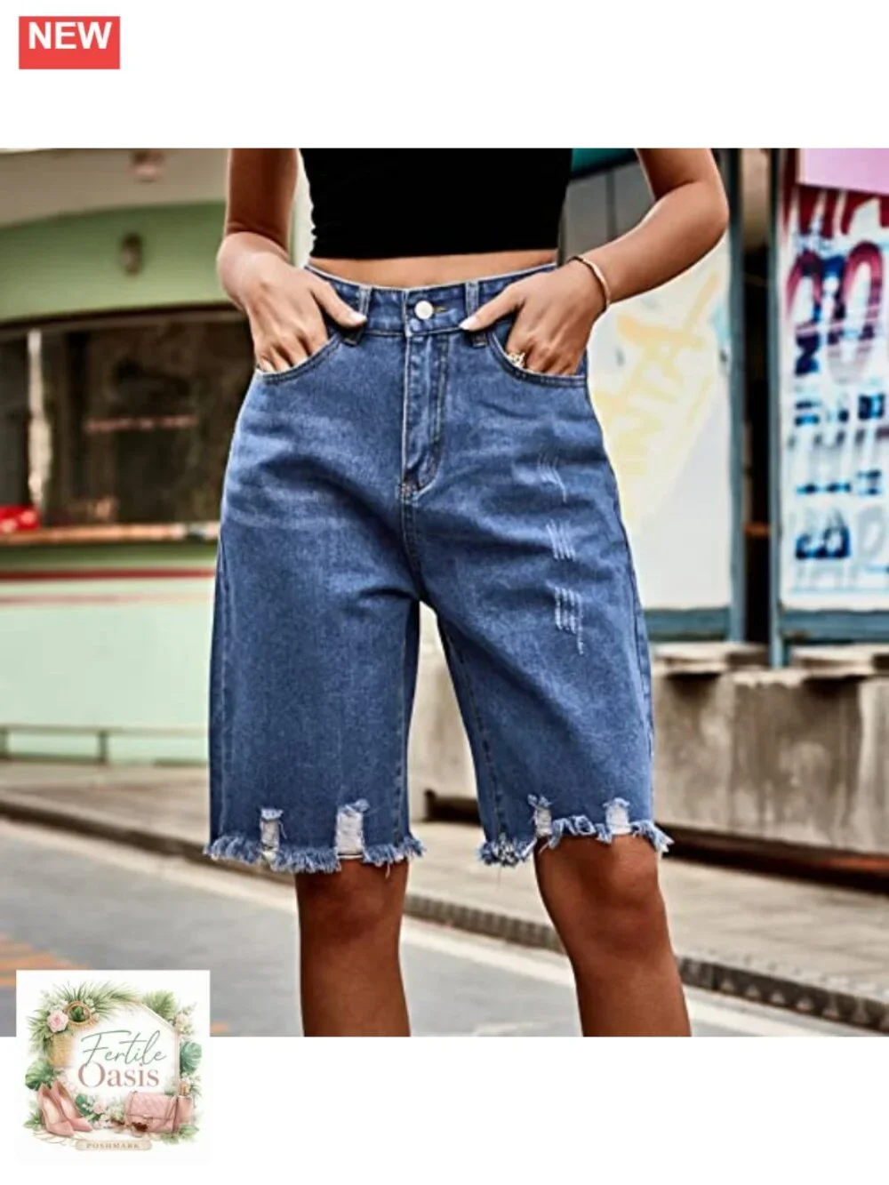 Women's High Waist Baggy Jean Shorts Casual Straight Leg Long Denim Shorts Y2K